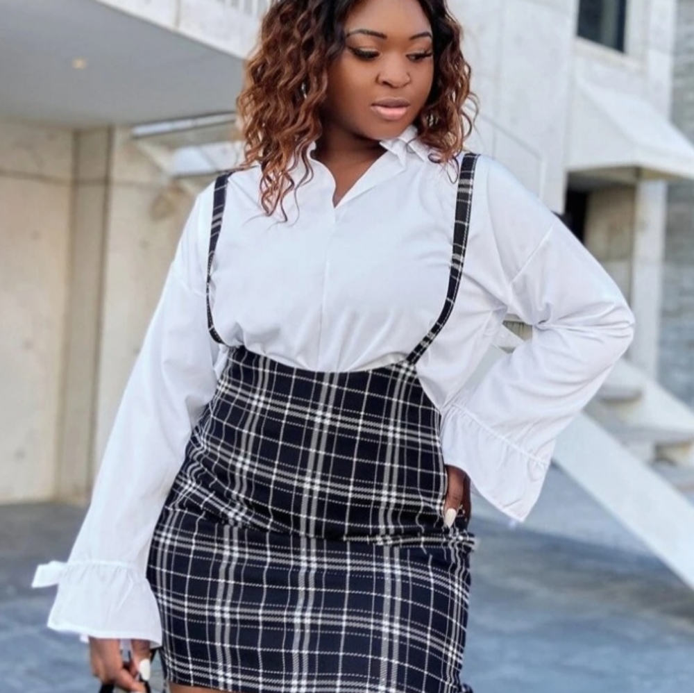 Plus Plaid Knot Side Suspender Dress (DRESS ONLY)